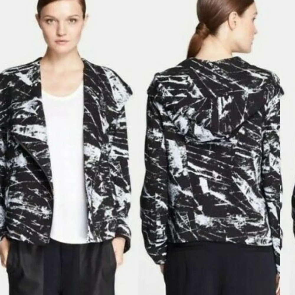 Helmut Lang Black and White Tera Asymmetrical Hooded Jacket